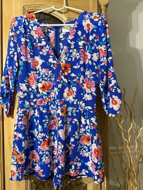 Yumi Kim Silk V-Neck Blue Women's Romper